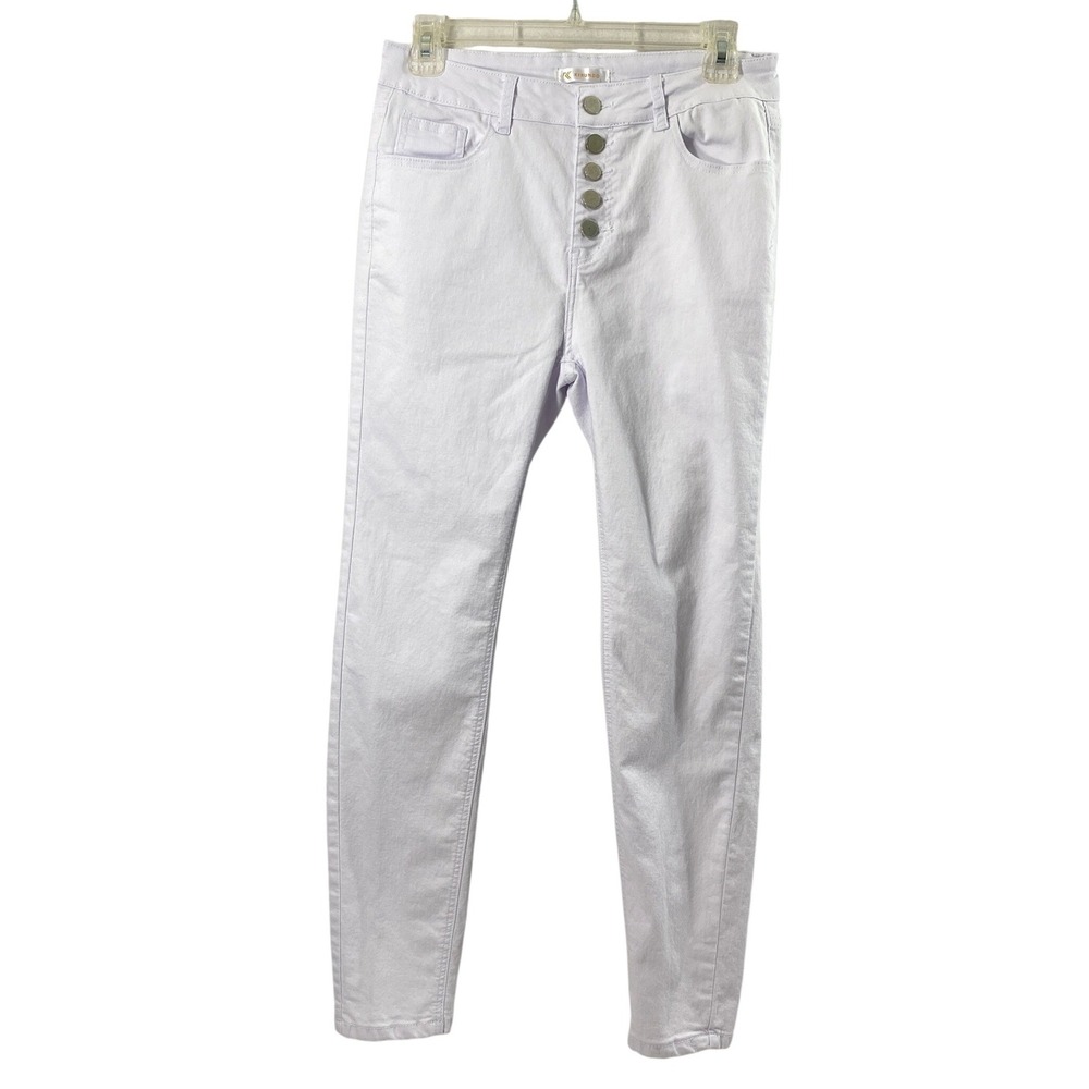 KIRUNDO Button Fly Jeans Women Large White Denim High Rise Skinny Stretch Pants